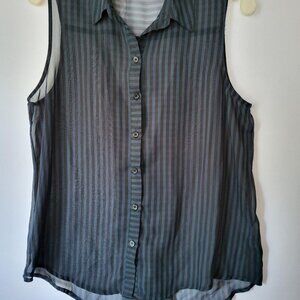 "FOREVER 21" BLUE & BLACK STRIPED SLEEVELESS SHIRT - NWOT